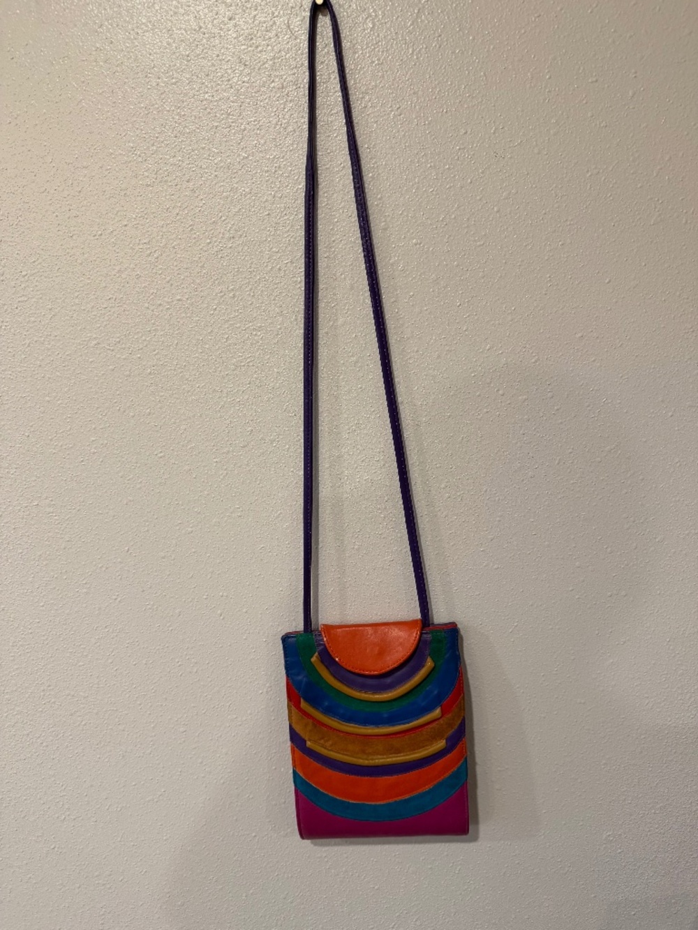 Vintage 1980’s Bags by”Pinky” leather patchwork, Crossbody bag in vibrant colors